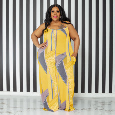 Plus Size Printed Sling Jumpsuit OSIF-22392