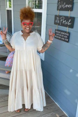 Plus Size Solid Short Sleeve Maxi Dress WAF-77482