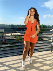 Solid Sleeveless Zipper Two Piece Shorts Sets OMY-81029