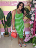 Sexy Striped Cross Strap Midi Dress OMY-81028
