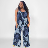 Plus Size Printed Sleeveless Sling Jumpsuit OSIF-22402