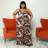 Plus Size Printed Sleeveless Strap Jumpsuit OSIF-22399