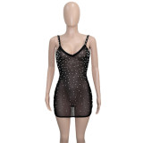 Sexy Mesh Beading Spaghetti Strap Night Club Dress SH-390355