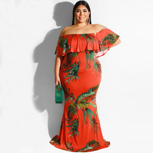 Plus Size Printed Slash Neck Maxi Dress OSIF-19377