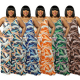Plus Size Printed Sleeveless Strap Jumpsuit OSIF-22399