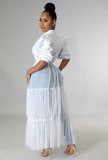 Mesh Patchwork Puff Sleeve Shirt XHXF-935