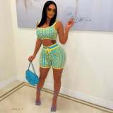 Geometric Print Knit Two Piece Shorts Sets OSM-4368