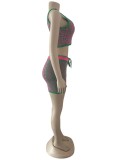 Geometric Print Knit Two Piece Shorts Sets OSM-4368