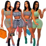 Geometric Print Knit Two Piece Shorts Sets OSM-4368