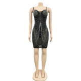 Sexy Hot Drilling Spaghetti Strap Night Club Dress BY-5868