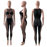 Black Sexy Hot Drilling Hollow Out Jumpsuit NIK-317