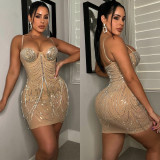 Sexy Hot Drilling Spaghetti Strap Night Club Dress BY-5868