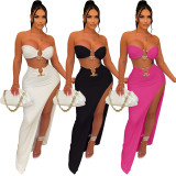 Sexy Tube Top High Split Maxi Skirt 2 Piece Sets YS-S820