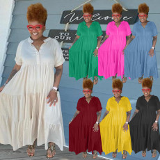 Plus Size Solid Short Sleeve Maxi Dress WAF-77482