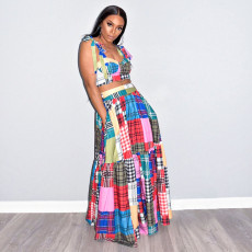 Colorful Plaid Print Cami Maxi Skirt 2 Piece Sets ONY-7014