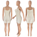 Solid Knitted Sleeveless Sling Tight Romper CH-8227