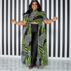 Plus Size Printed High Waist Irregular Maxi Dress OSIF-22359