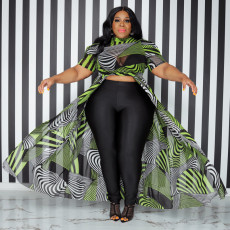 Plus Size Printed High Waist Irregular Maxi Dress OSIF-22359