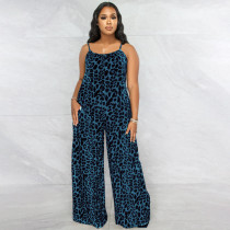 Plus Size Leopard Print Wide Leg Jumpsuit OSIF-22405
