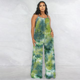 Plus Size Tie Dye Print Sling Loose Jumpsuit OSIF-22403