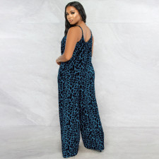 Plus Size Leopard Print Wide Leg Jumpsuit OSIF-22405