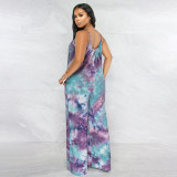 Plus Size Tie Dye Print Sling Loose Jumpsuit OSIF-22403