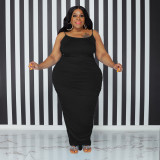 Plus Size Solid Sleeveless Sling Maxi Dress OSIF-22365