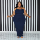 Plus Size Solid Sleeveless Sling Maxi Dress OSIF-22365