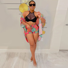 Sexy Printed Cloak Coat+Shorts 2 Piece Sets (Without Bra)QZX-6259