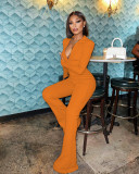 Solid Long Sleeve Zipper Jumpsuit WSM-5328