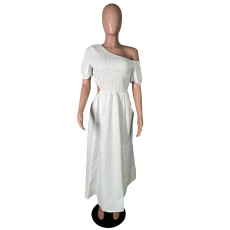 White Short Sleeve Hollow Out Maxi Dress MK-3107