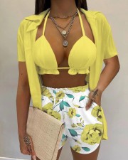 Sexy Bra Top+Shirt+Print Shorts 3 Piece Sets BLX-61009
