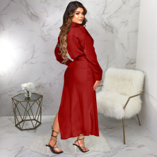 Sexy Long Sleeve Top Split Long Skirt 2 Piece Sets YF-10203