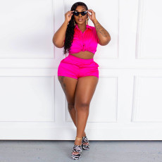 Plus Size Solid Short Sleeve Two Piece Sets YNSF-1846