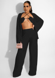 Solid Bra+Shirt+Wide Leg Pants 3 Piece Sets ME-8169