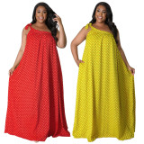 Plus Size Polka Dot Print One Shoulder Loose Maxi Dress NNWF-7577
