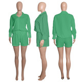 Solid Long Sleeve Shirt And Shorts 2 Piece Sets ME-8161