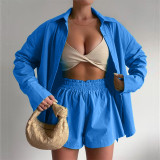 Solid Long Sleeve Shirt And Shorts 2 Piece Sets ME-8161