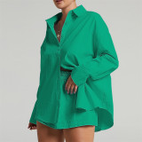 Solid Long Sleeve Shirt And Shorts 2 Piece Sets ME-8161