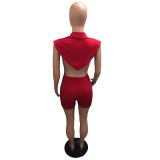 Solid Sleeveless Blazer Top And Shorts 2 Piece Sets(With Brooch) IV-8309