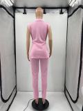 Solid Sleeveless Split Blazer Two Piece Sets SMD-82095