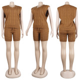 Solid Knitted V Neck Sweater Shorts 2 Piece Sets NY-079