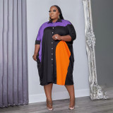 Plus Size Contrast Color Loose Shirt Dresses WPF-80808