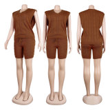 Solid Knitted V Neck Sweater Shorts 2 Piece Sets NY-079