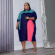 Plus Size Contrast Color Loose Shirt Dresses WPF-80808