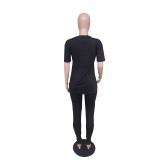 Solid V Neck T Shirt And Pants 2 Piece Sets BS-1316
