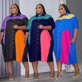 Plus Size Contrast Color Loose Shirt Dresses WPF-80808