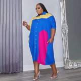 Plus Size Contrast Color Loose Shirt Dresses WPF-80808