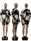 Tie Dye Print Casual Two Piece Shorts Set LSD-8862