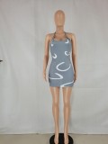 Sexy Printed Halter Slim Mini Dress FENF-241